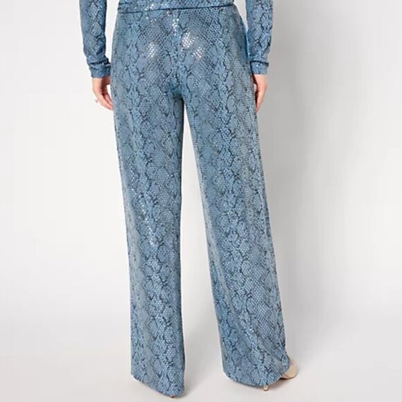 QVC Susan Graver Occasions Petite Metallic Knit Foil Print Wide Leg Pant Size 2x - Picture 2 of 5